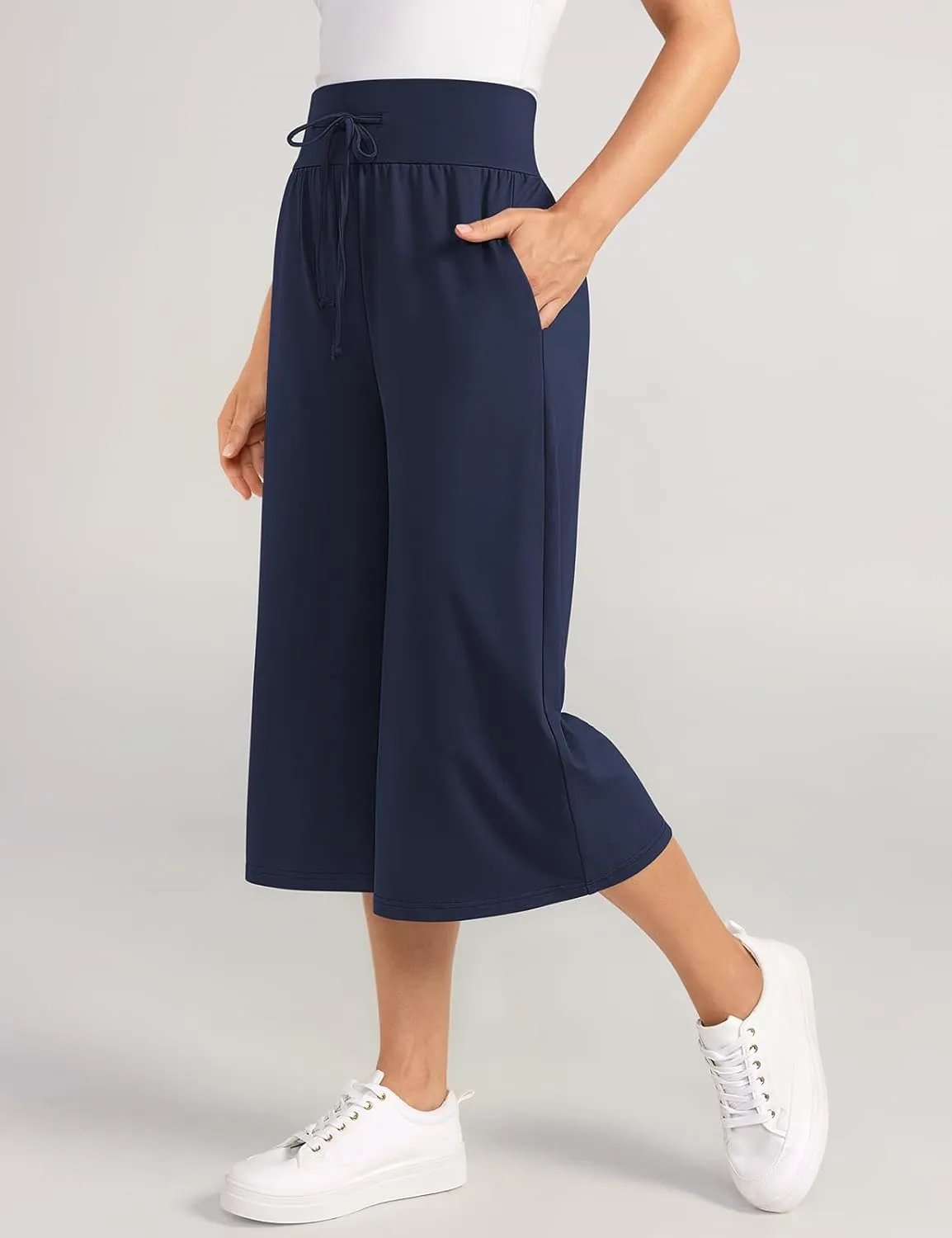 TARSE Wide Leg Cropped Palazzo Pants for Women Culottes with Pockets Summer Gaucho Pants