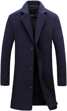 Trench Coat for Men Notched Lapel Single Breasted Long Peacoat Warm Winter Cotton Business Long Jacket Overcoat