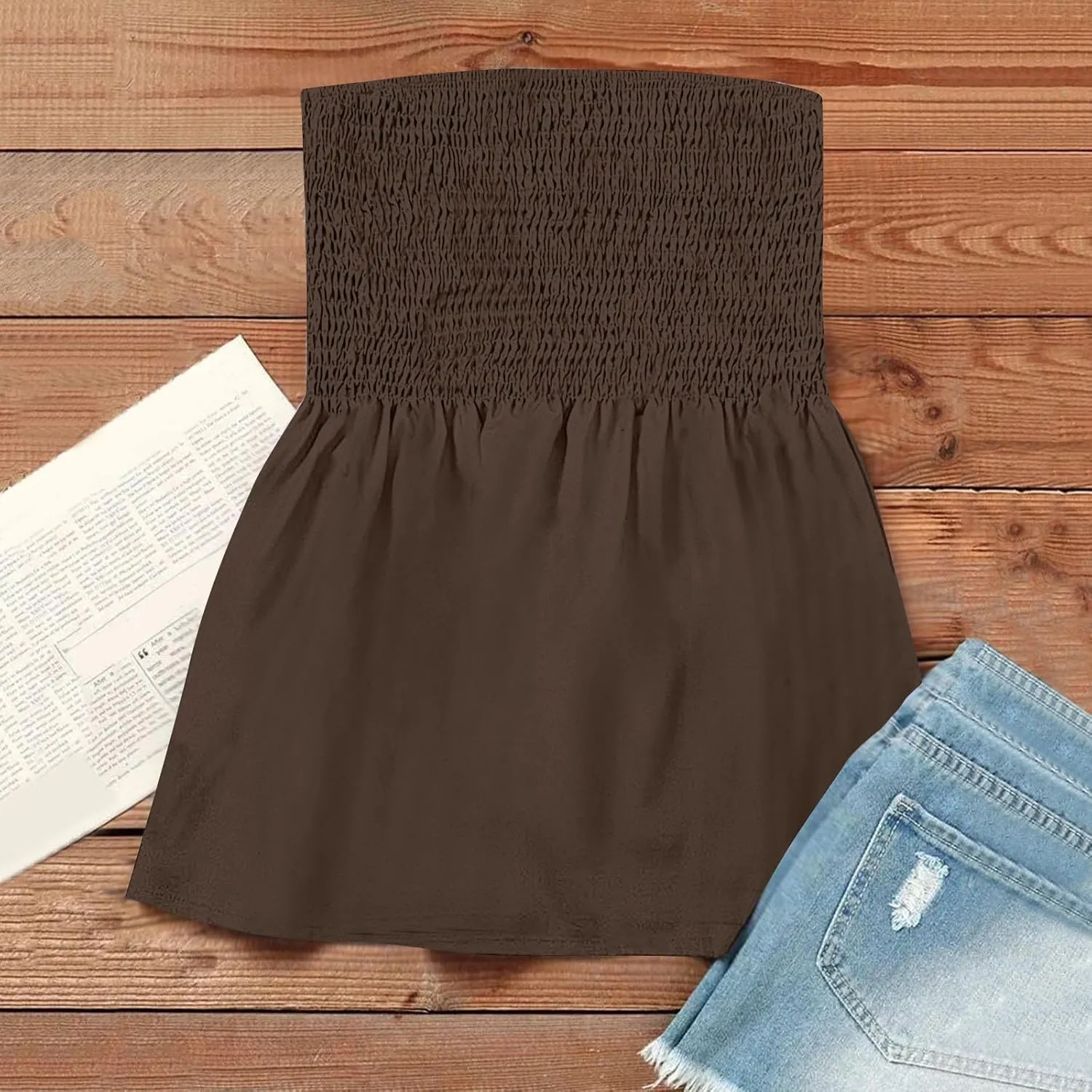 Tube Tops Women Elastic Trim Strapless Shirts Summer Casual Bandeau Tank Off The Shoulder Top Going Out Tunic