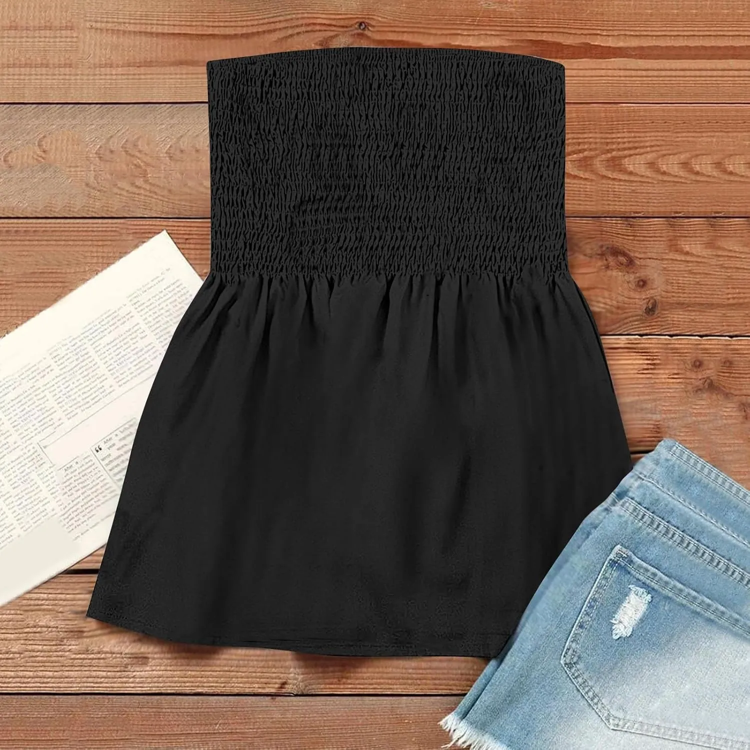 Tube Tops Women Elastic Trim Strapless Shirts Summer Casual Bandeau Tank Off The Shoulder Top Going Out Tunic