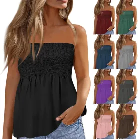 Tube Tops Women Elastic Trim Strapless Shirts Summer Casual Bandeau Tank Off The Shoulder Top Going Out Tunic