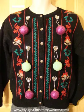 Ugly Christmas Sweater Party Holy Grail of Ugly Sweater with Real 3D Dangling Ornaments (z23)