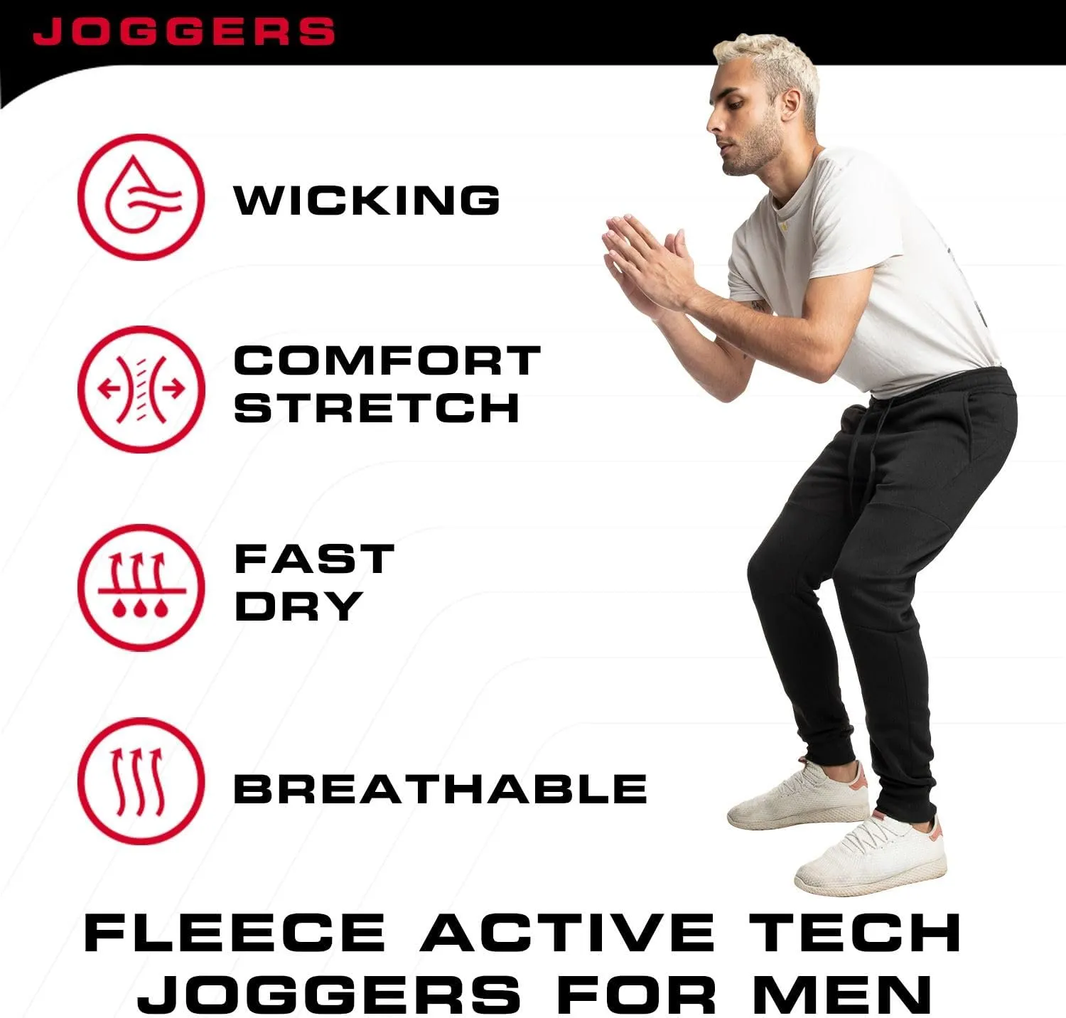 Ultra Performance 3 Pack Fleece Active Tech Joggers for Men, Mens Sweatpants with Zipper Pockets