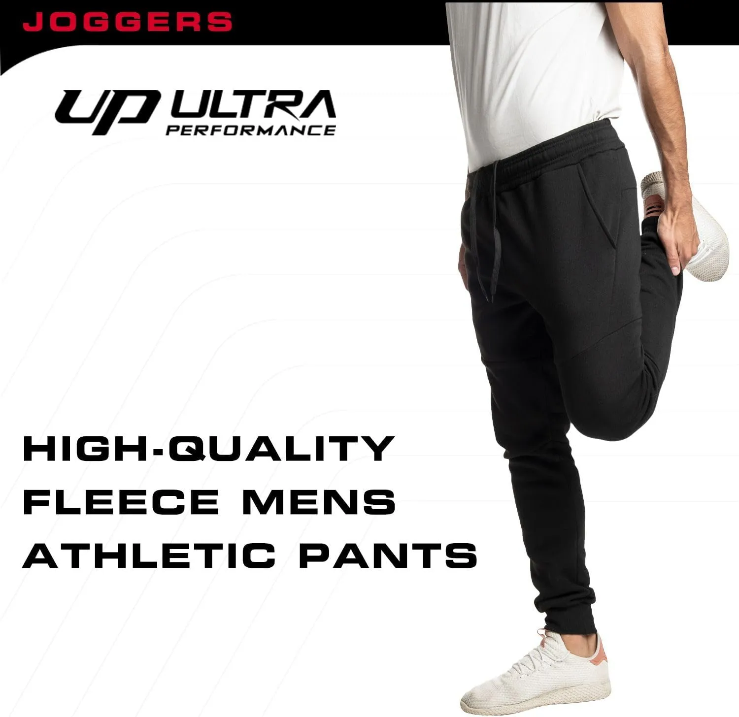 Ultra Performance 3 Pack Fleece Active Tech Joggers for Men, Mens Sweatpants with Zipper Pockets