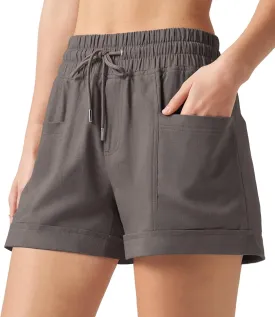 Willit Women's Linen Shorts Casual Summer Shorts High Waisted Comfy Pull On Shorts with Pockets 4"