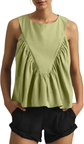 Women Babydoll Peplum Tank Tops Sleeveless Smocked Shirt Top Ruffle Hem Loose Fit Ruched Top Summer Shirred Tops
