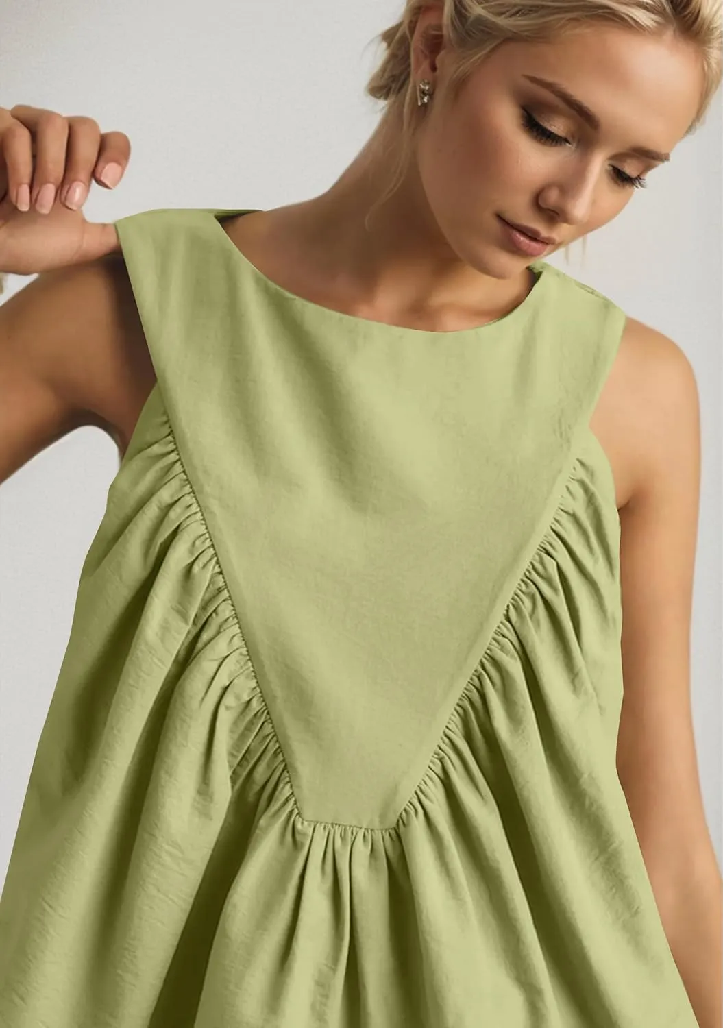 Women Babydoll Peplum Tank Tops Sleeveless Smocked Shirt Top Ruffle Hem Loose Fit Ruched Top Summer Shirred Tops