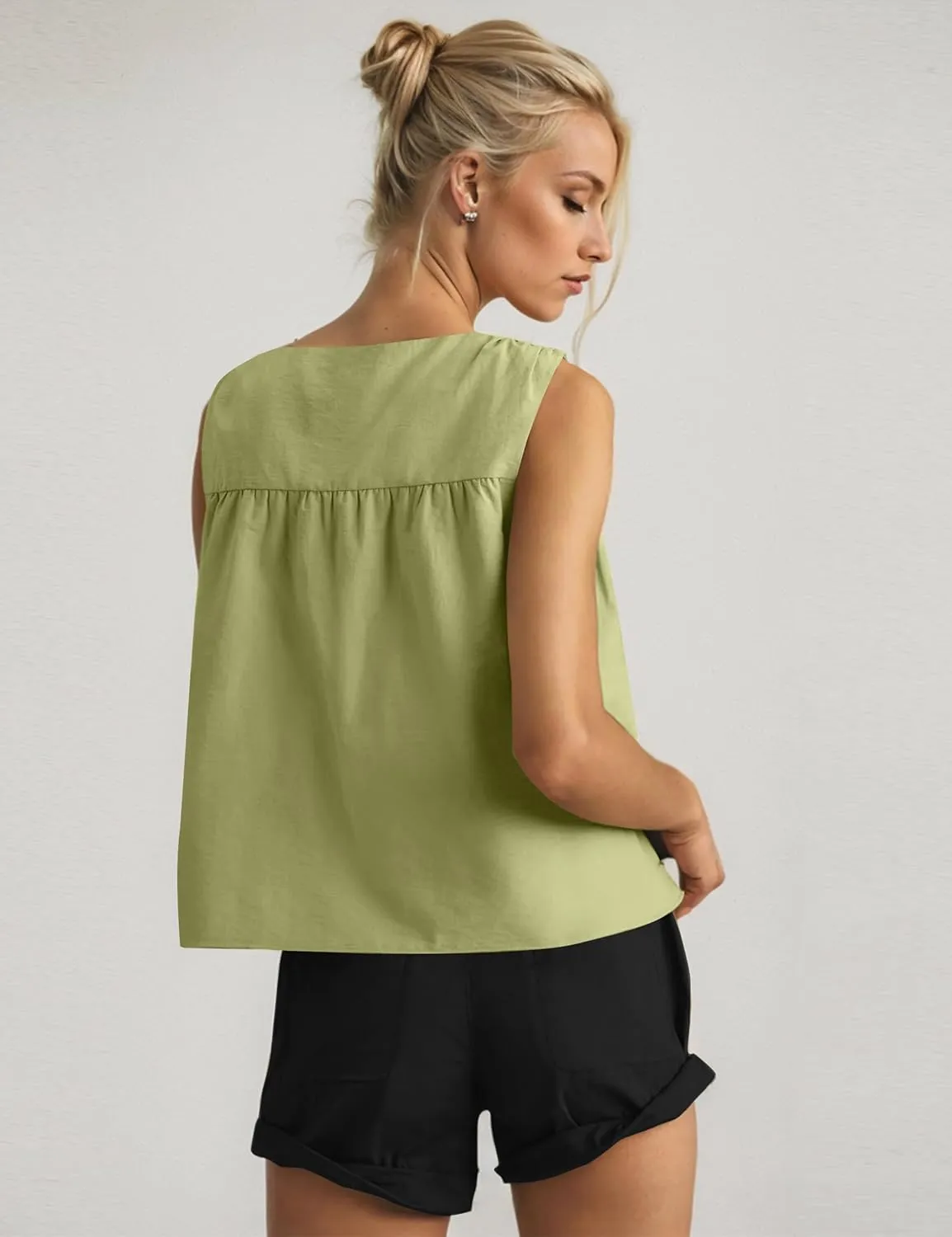 Women Babydoll Peplum Tank Tops Sleeveless Smocked Shirt Top Ruffle Hem Loose Fit Ruched Top Summer Shirred Tops