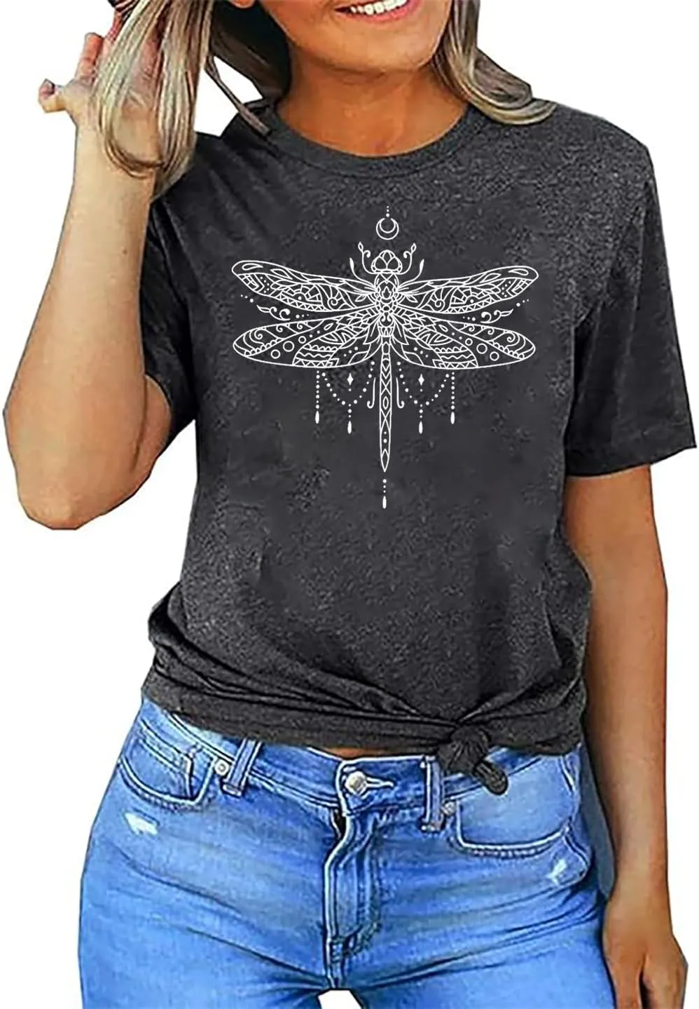 Women Dragonfly Shirt Dragonflies Tshirt Nature Lover Gift Tee Casual Summer Short Sleeve Tee Tops