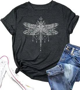 Women Dragonfly Shirt Dragonflies Tshirt Nature Lover Gift Tee Casual Summer Short Sleeve Tee Tops