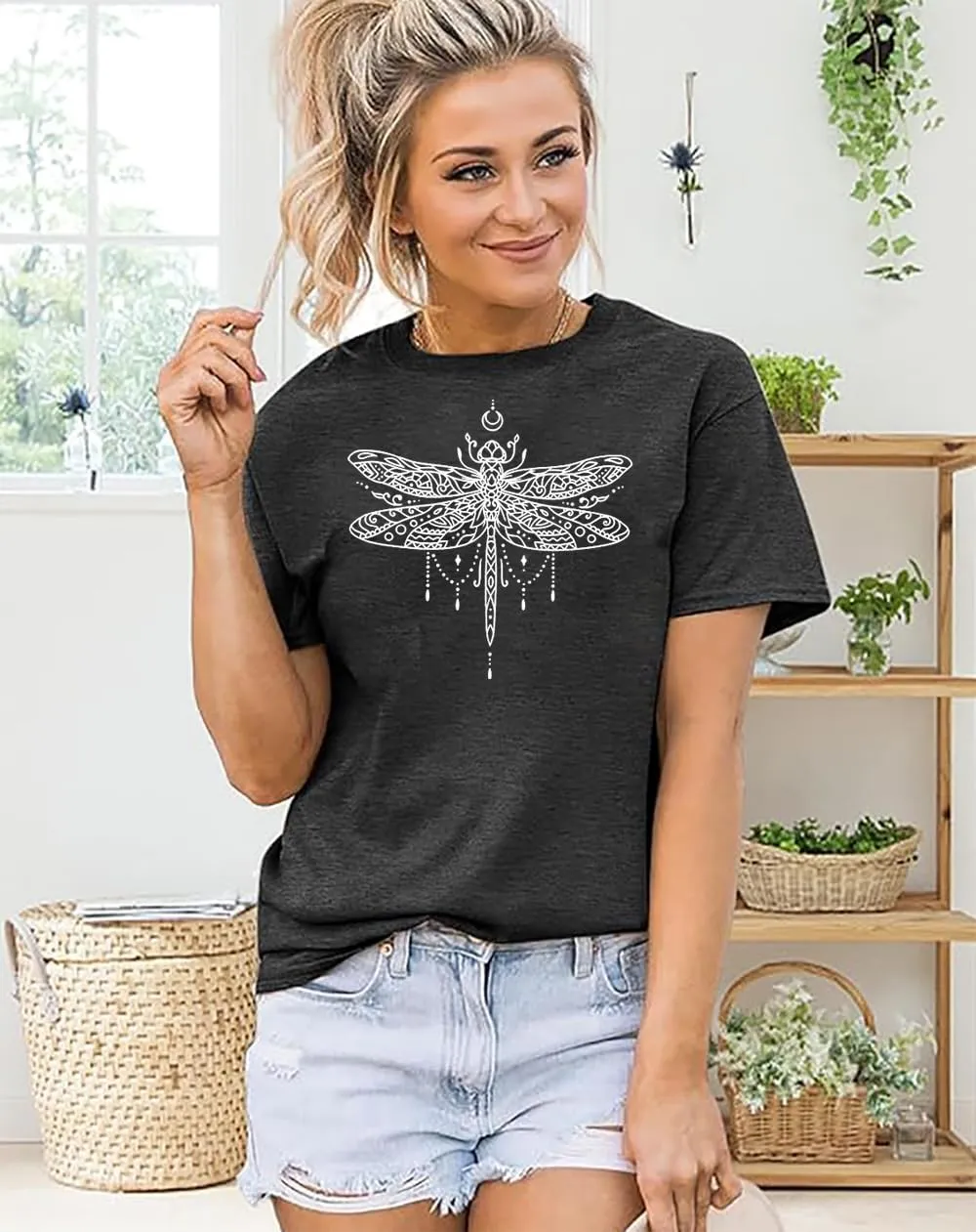 Women Dragonfly Shirt Dragonflies Tshirt Nature Lover Gift Tee Casual Summer Short Sleeve Tee Tops