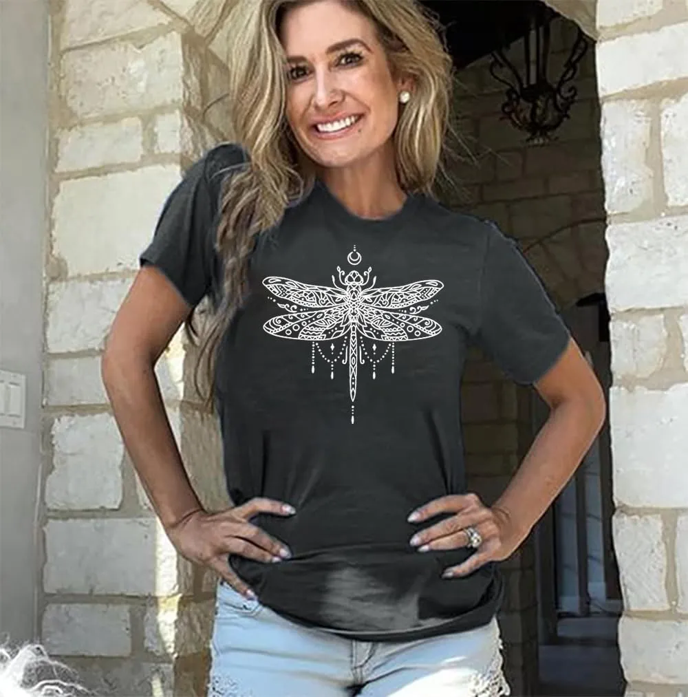 Women Dragonfly Shirt Dragonflies Tshirt Nature Lover Gift Tee Casual Summer Short Sleeve Tee Tops