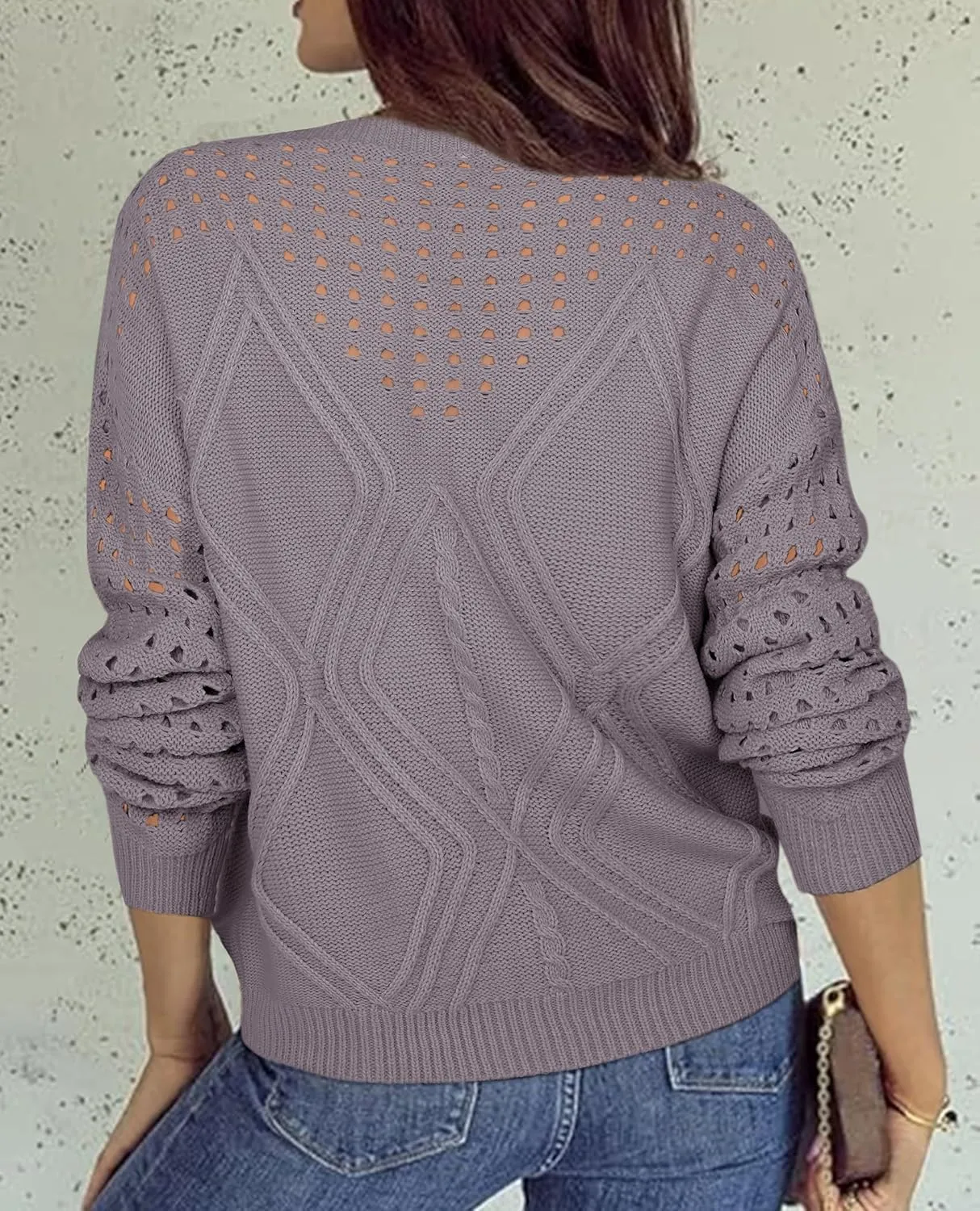 Womens 2025 Spring Sweaters Oversized Crewneck Cable Knit Pullover Crochet Hollow Out Chunky Jumper Casual Tunic Tops
