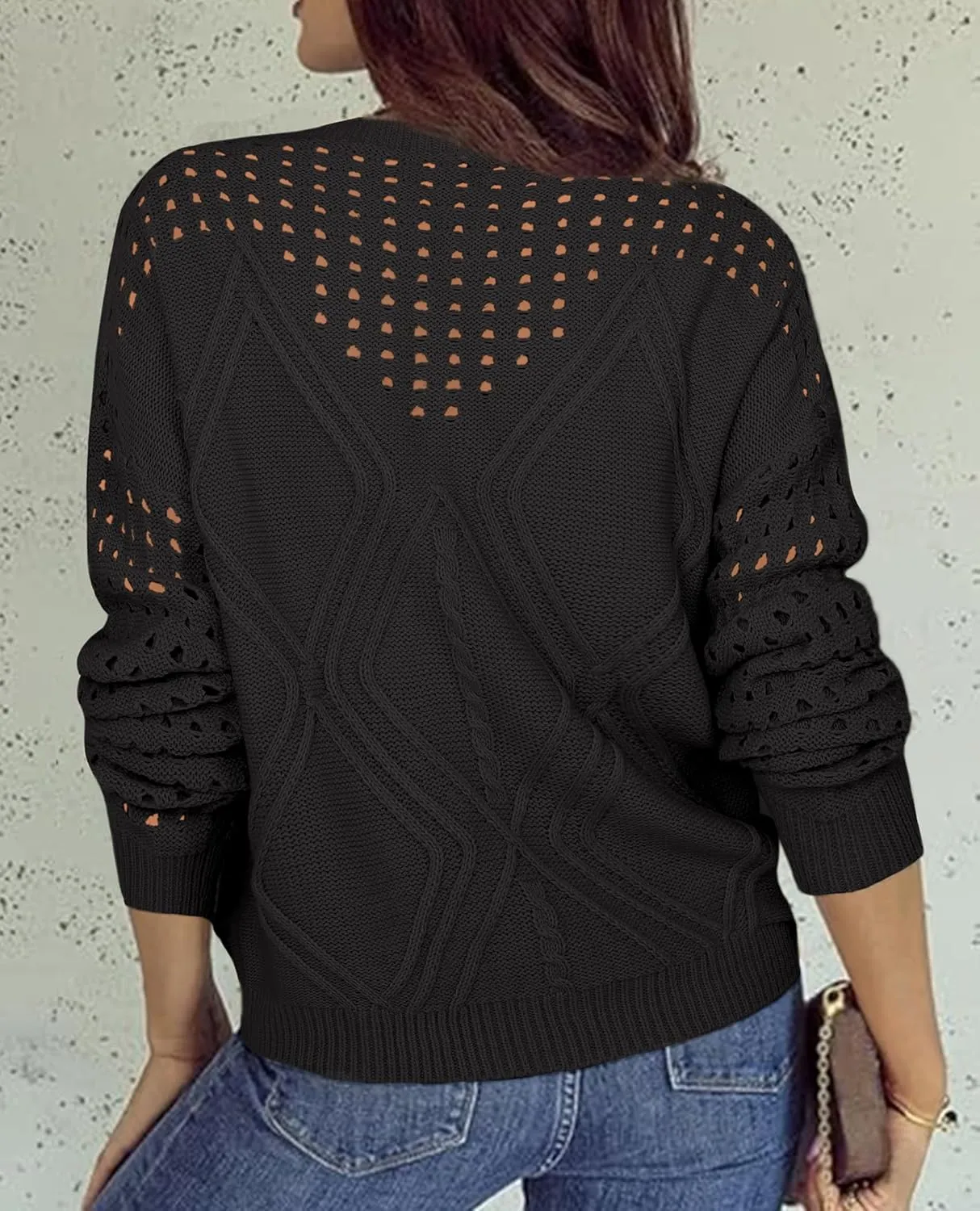 Womens 2025 Spring Sweaters Oversized Crewneck Cable Knit Pullover Crochet Hollow Out Chunky Jumper Casual Tunic Tops