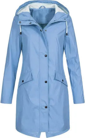 Womens Rain Jacket Waterproof Outdoor Rain Coats Lightweight Active Raincoat Windbreaker Long Hooded Trench Coat