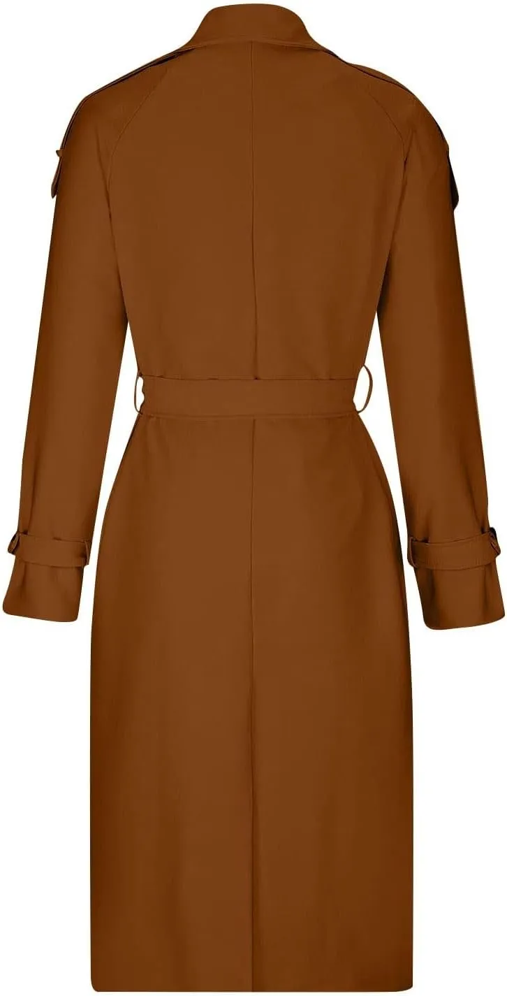 Women's Trench Coat Double Breasted Long Trench Coats 2025 Fall Fashion Windproof Classic Lapel Overcoat with Belt