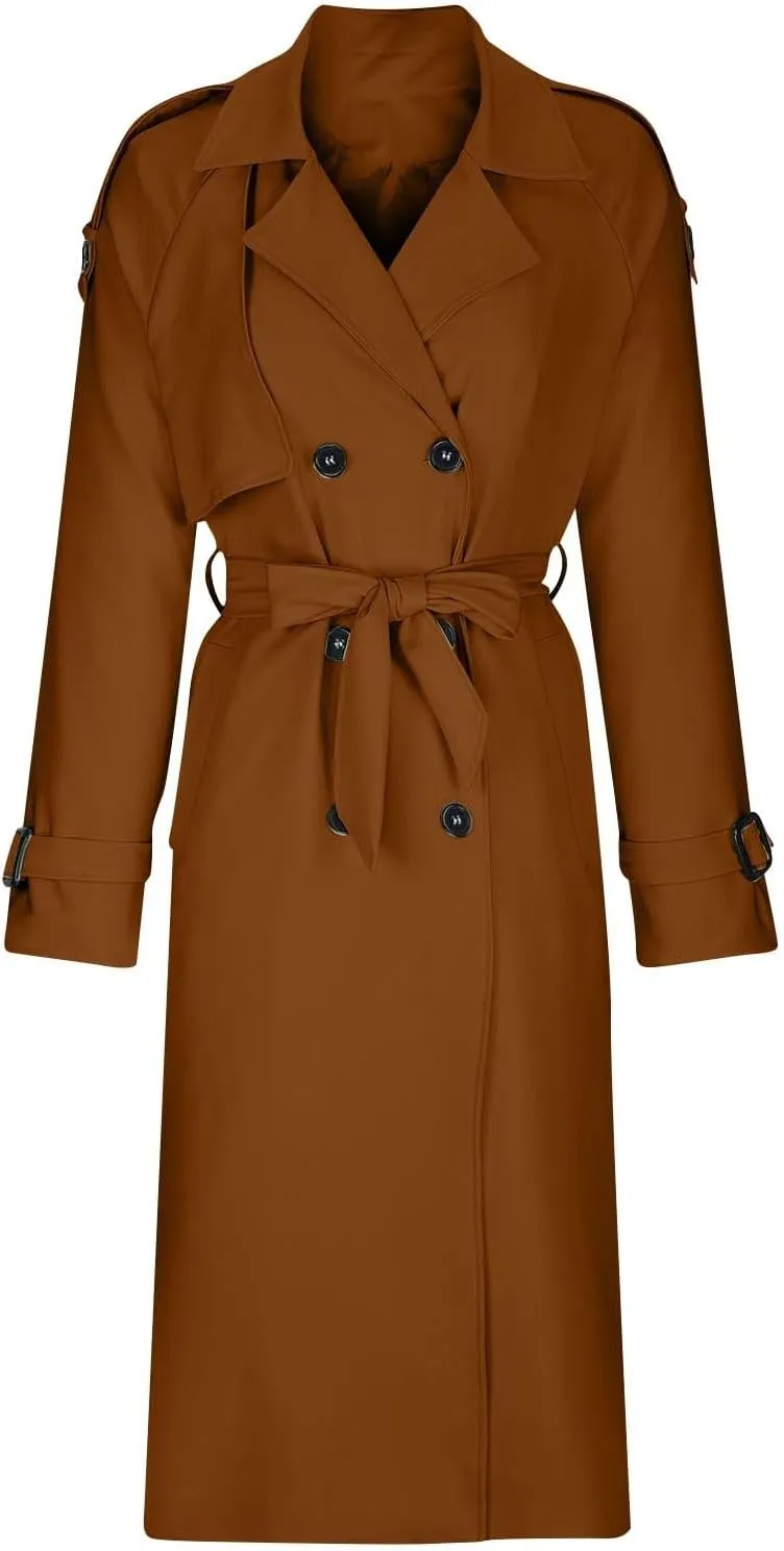 Women's Trench Coat Double Breasted Long Trench Coats 2025 Fall Fashion Windproof Classic Lapel Overcoat with Belt
