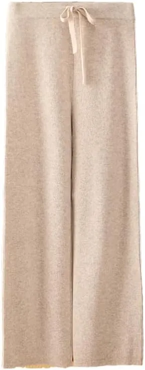 Women's Wool Wide Leg Pants Wool Knitted Trousers Casual Soft Warm Pants Straight Loose Trousers