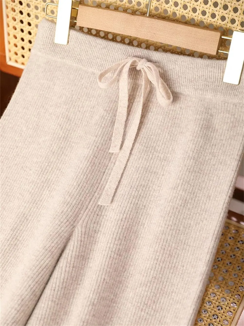 Women's Wool Wide Leg Pants Wool Knitted Trousers Casual Soft Warm Pants Straight Loose Trousers
