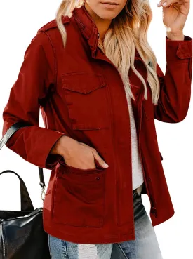 Ytfsrukp Womens Lightweight Cargo Jacket Military Utility Jacket Anorak Outwear Lightweight Utility Jackets with Pockets