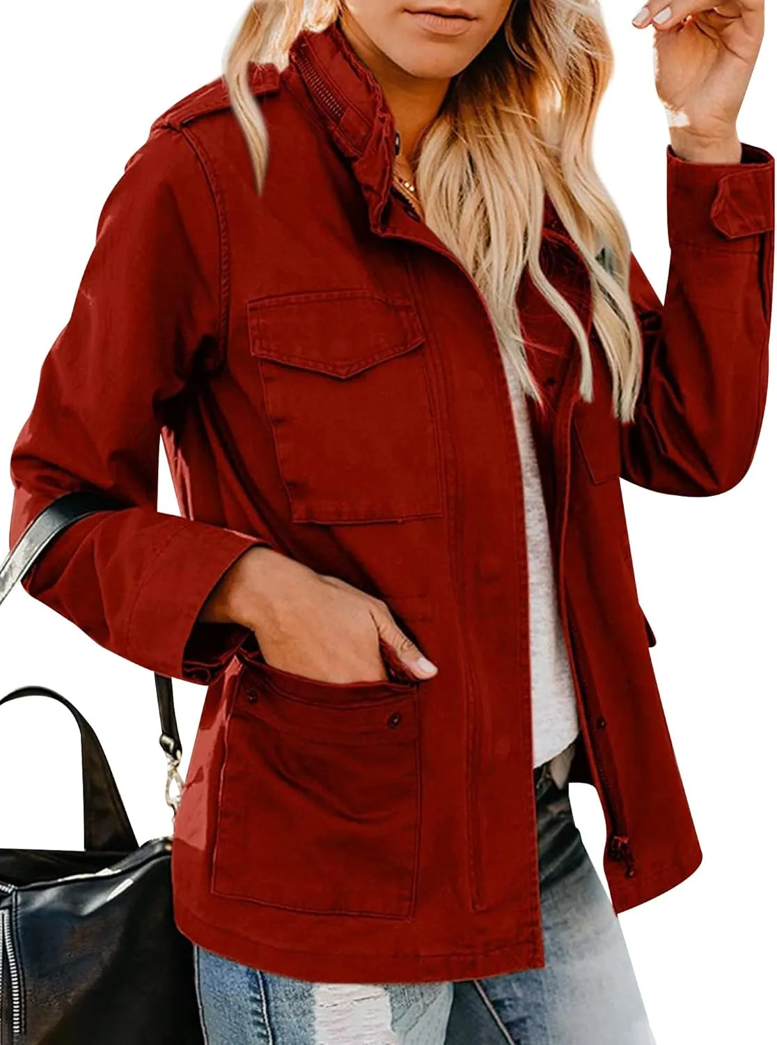 Ytfsrukp Womens Lightweight Cargo Jacket Military Utility Jacket Anorak Outwear Lightweight Utility Jackets with Pockets