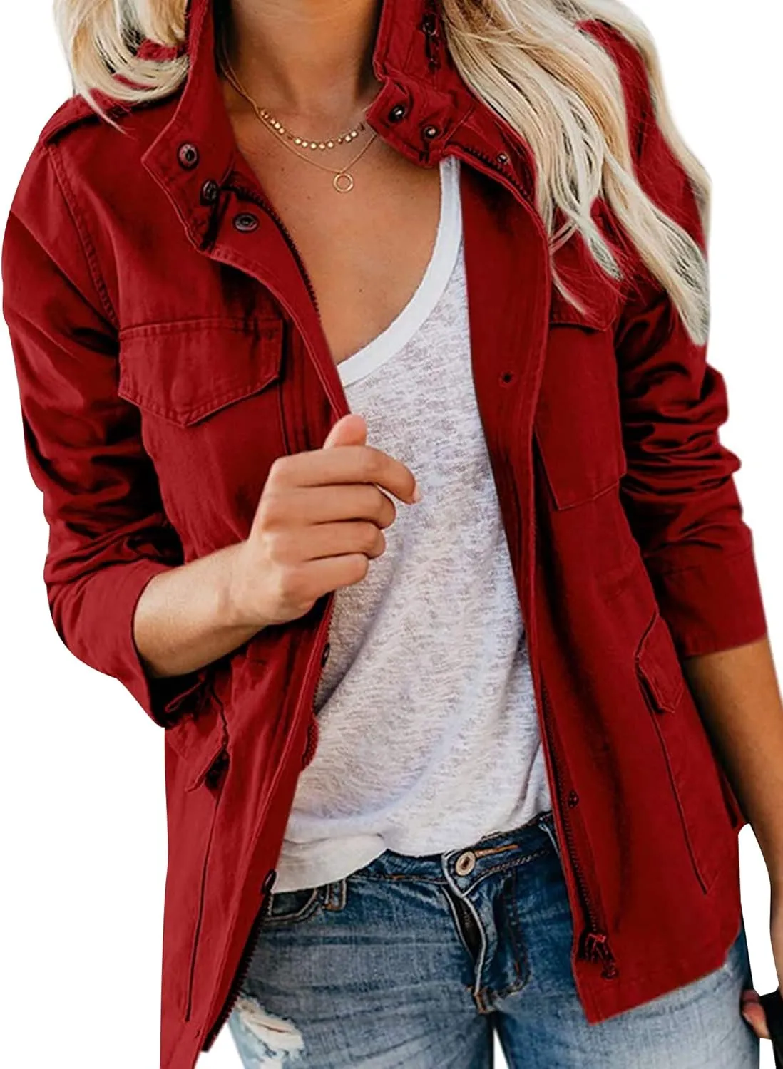Ytfsrukp Womens Lightweight Cargo Jacket Military Utility Jacket Anorak Outwear Lightweight Utility Jackets with Pockets