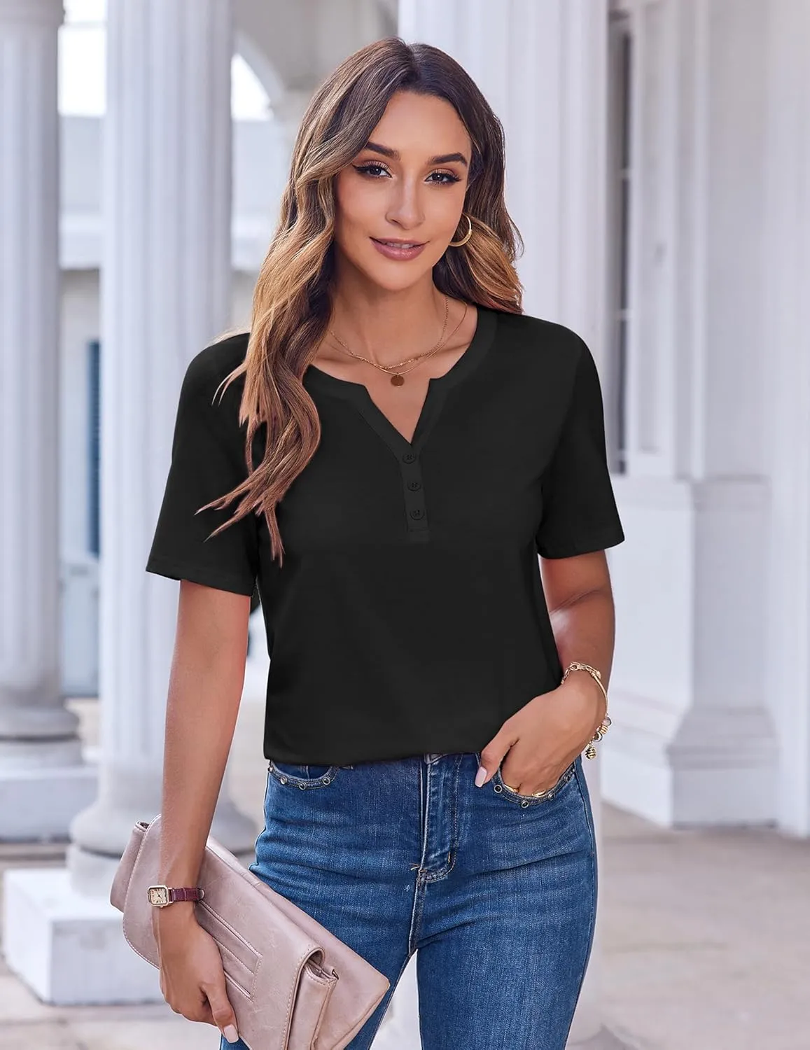 Zeagoo Womens Summer Tops Casual Short Sleeve V Neck Shirts Business Dressy Work Blouses