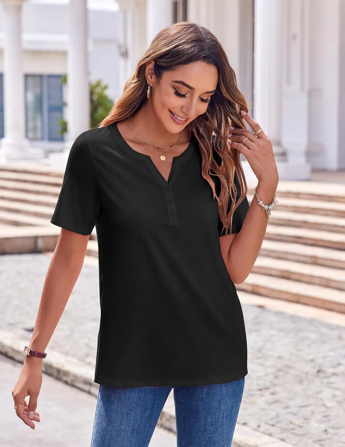 Zeagoo Womens Summer Tops Casual Short Sleeve V Neck Shirts Business Dressy Work Blouses