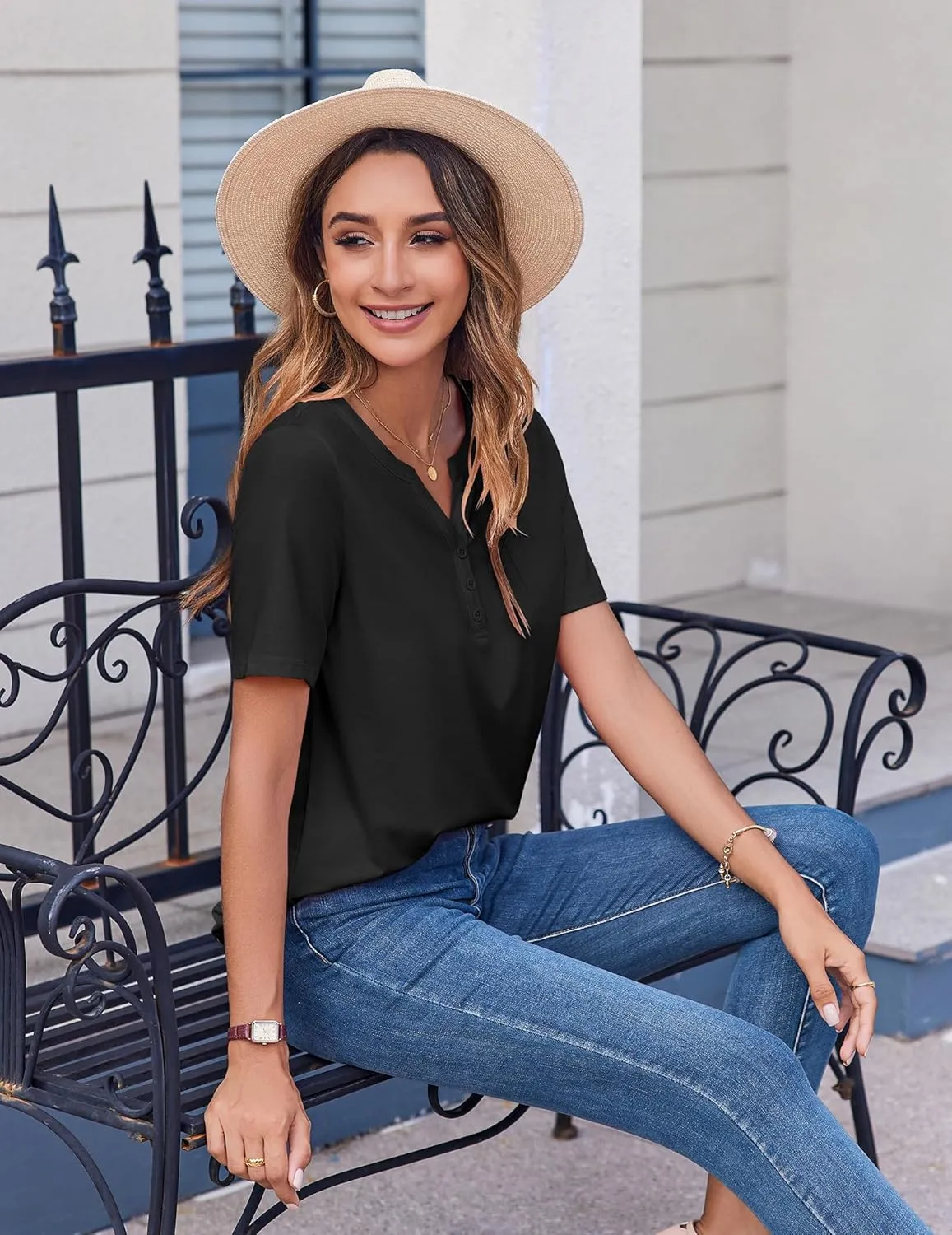 Zeagoo Womens Summer Tops Casual Short Sleeve V Neck Shirts Business Dressy Work Blouses